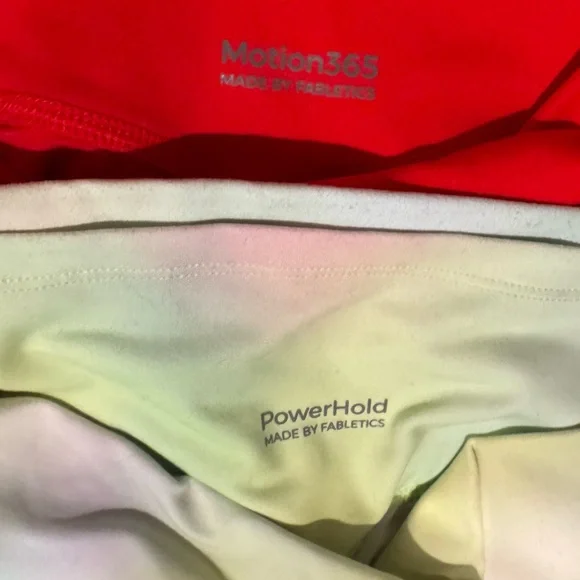 Fabletics - 2 Pair - Red & White and Rainbow Sherbet - Active Leggings - Medium - Picture 4 of 5